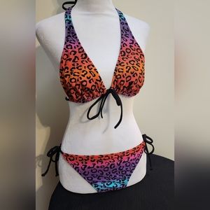 Y2K Rainbow Animal Print Swimsuit Bikini (Top is Large and Bottoms are M)